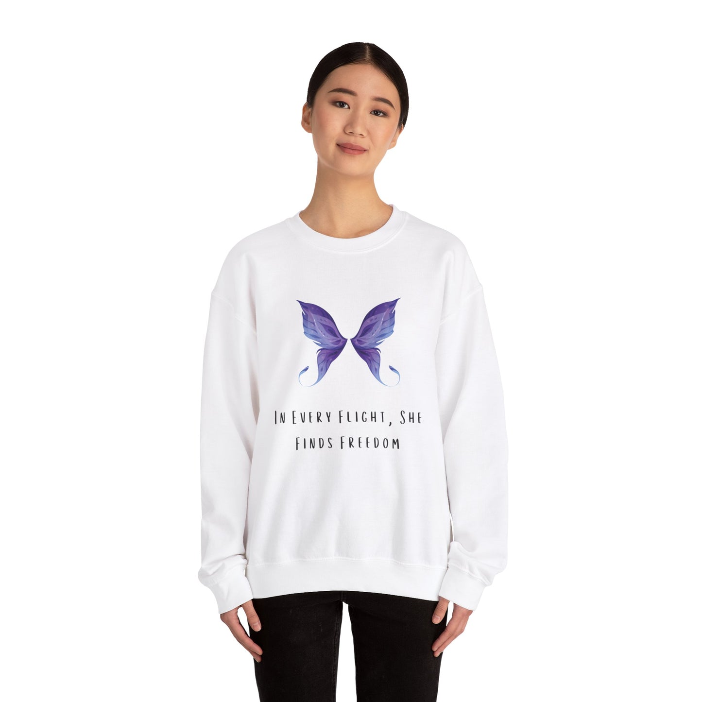 Women’s Butterfly Print Sweatshirt – “In Every Flight, She Finds Freedom” Cozy & Stylish Pullover