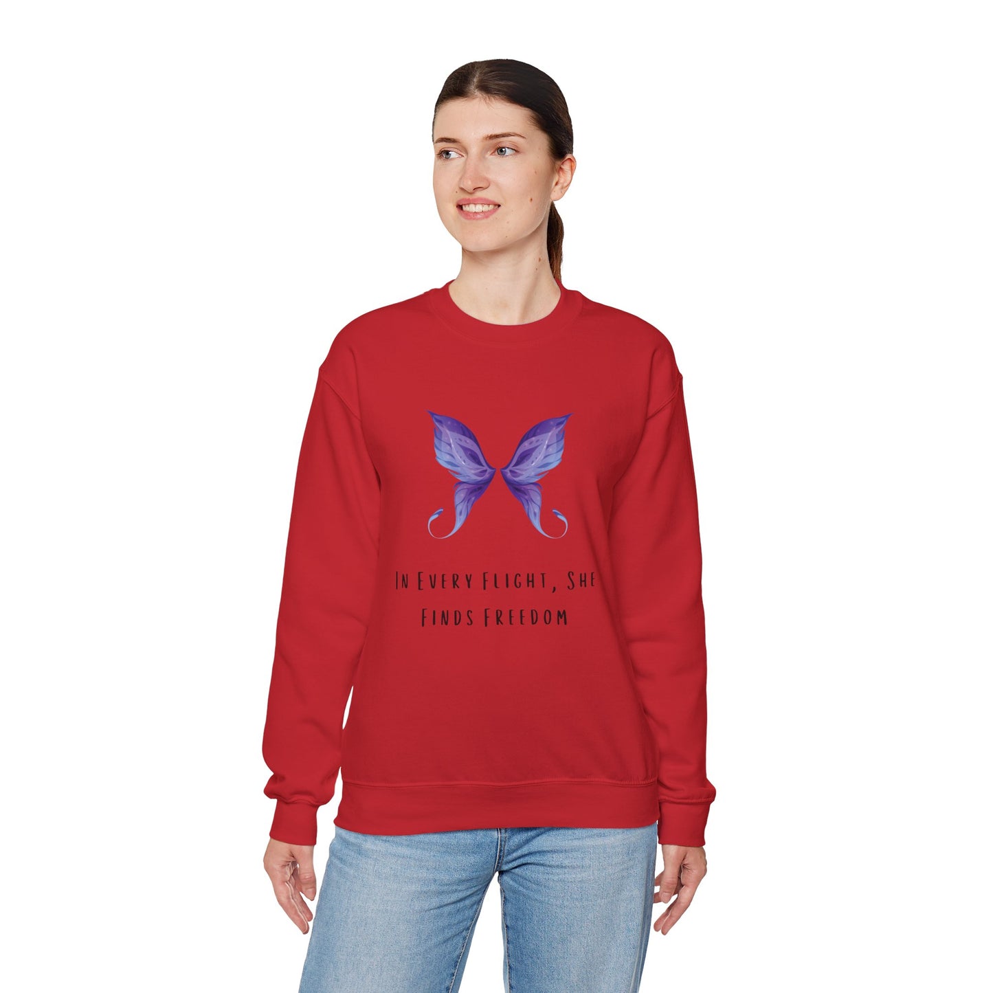 Women’s Butterfly Print Sweatshirt – “In Every Flight, She Finds Freedom” Cozy & Stylish Pullover