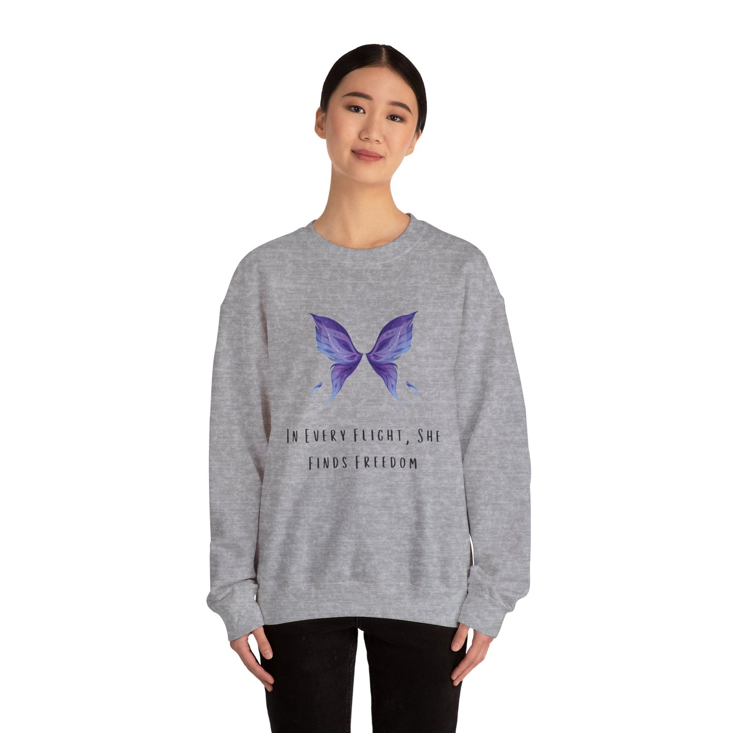 Women’s Butterfly Print Sweatshirt – “In Every Flight, She Finds Freedom” Cozy & Stylish Pullover
