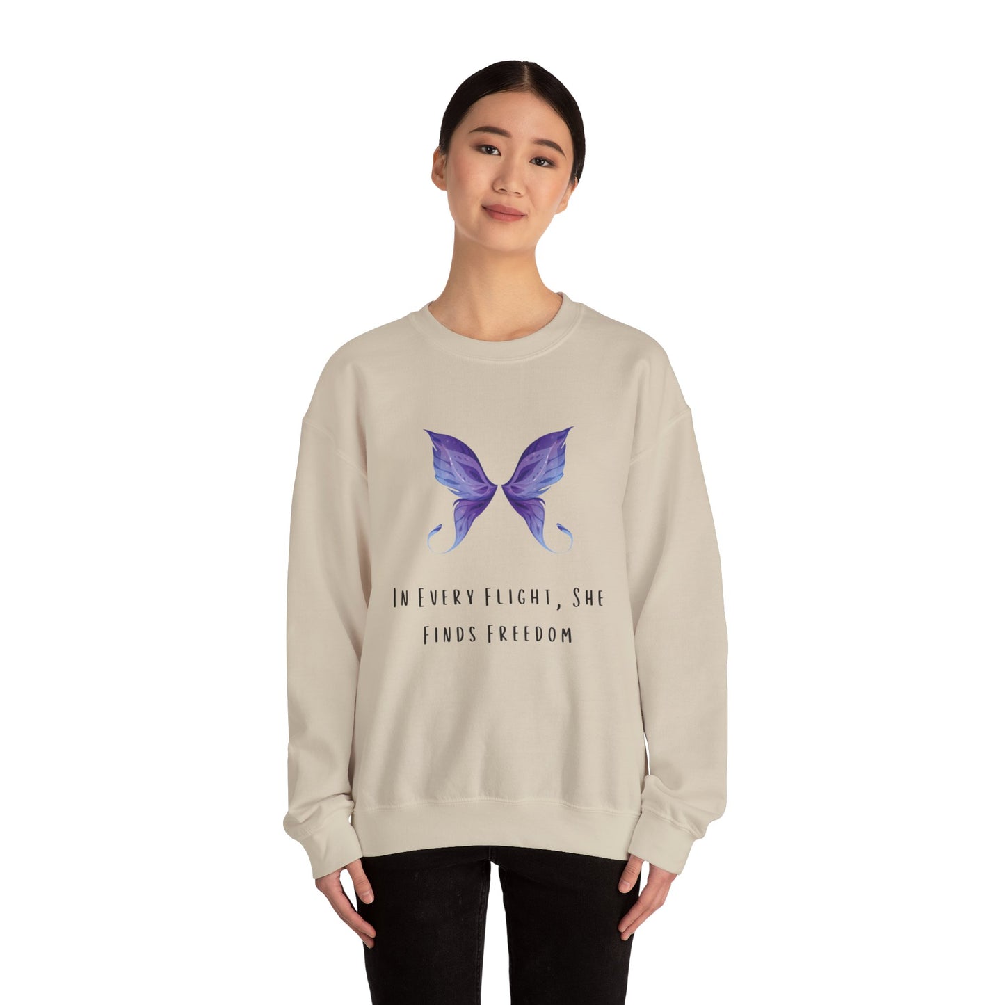 Women’s Butterfly Print Sweatshirt – “In Every Flight, She Finds Freedom” Cozy & Stylish Pullover