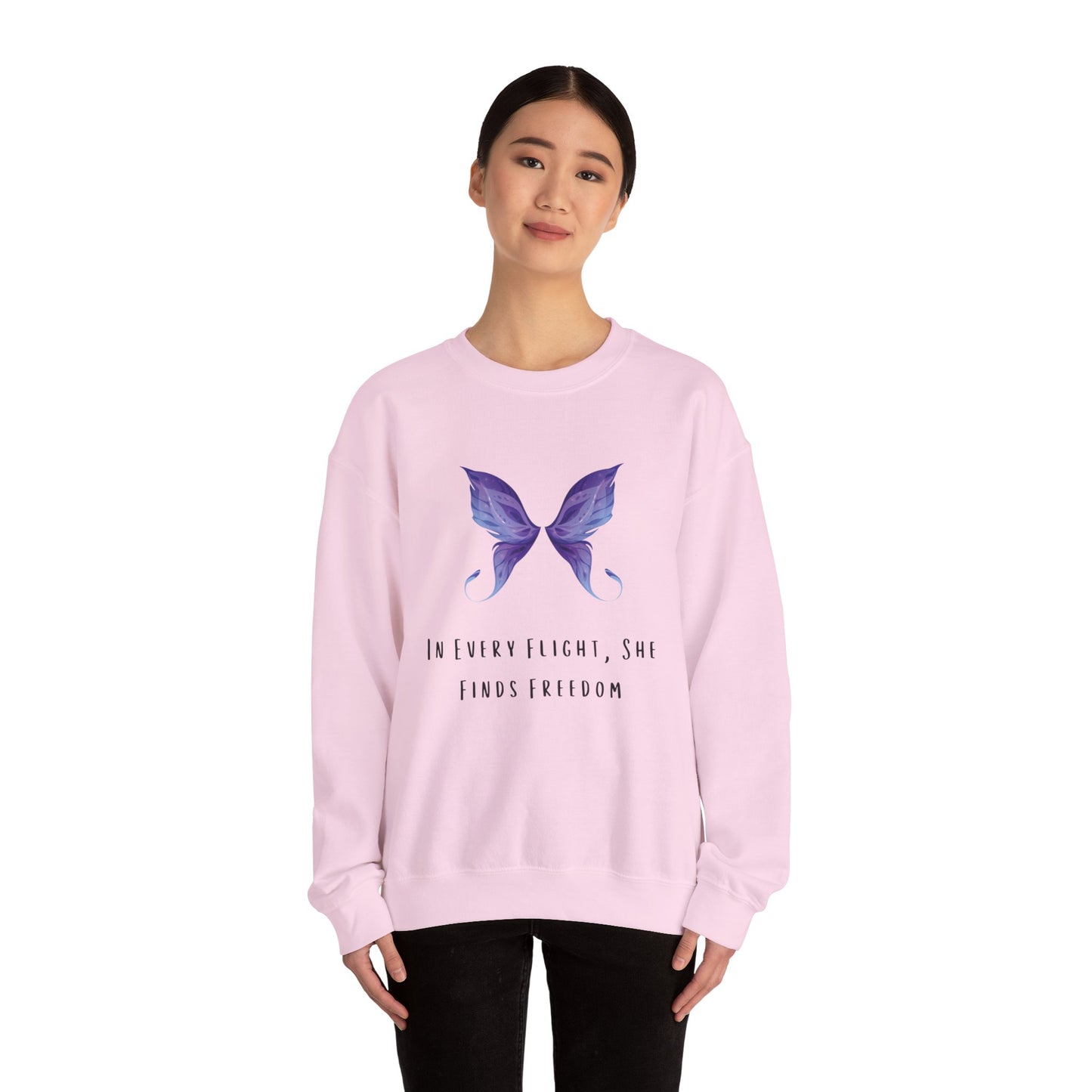 Women’s Butterfly Print Sweatshirt – “In Every Flight, She Finds Freedom” Cozy & Stylish Pullover