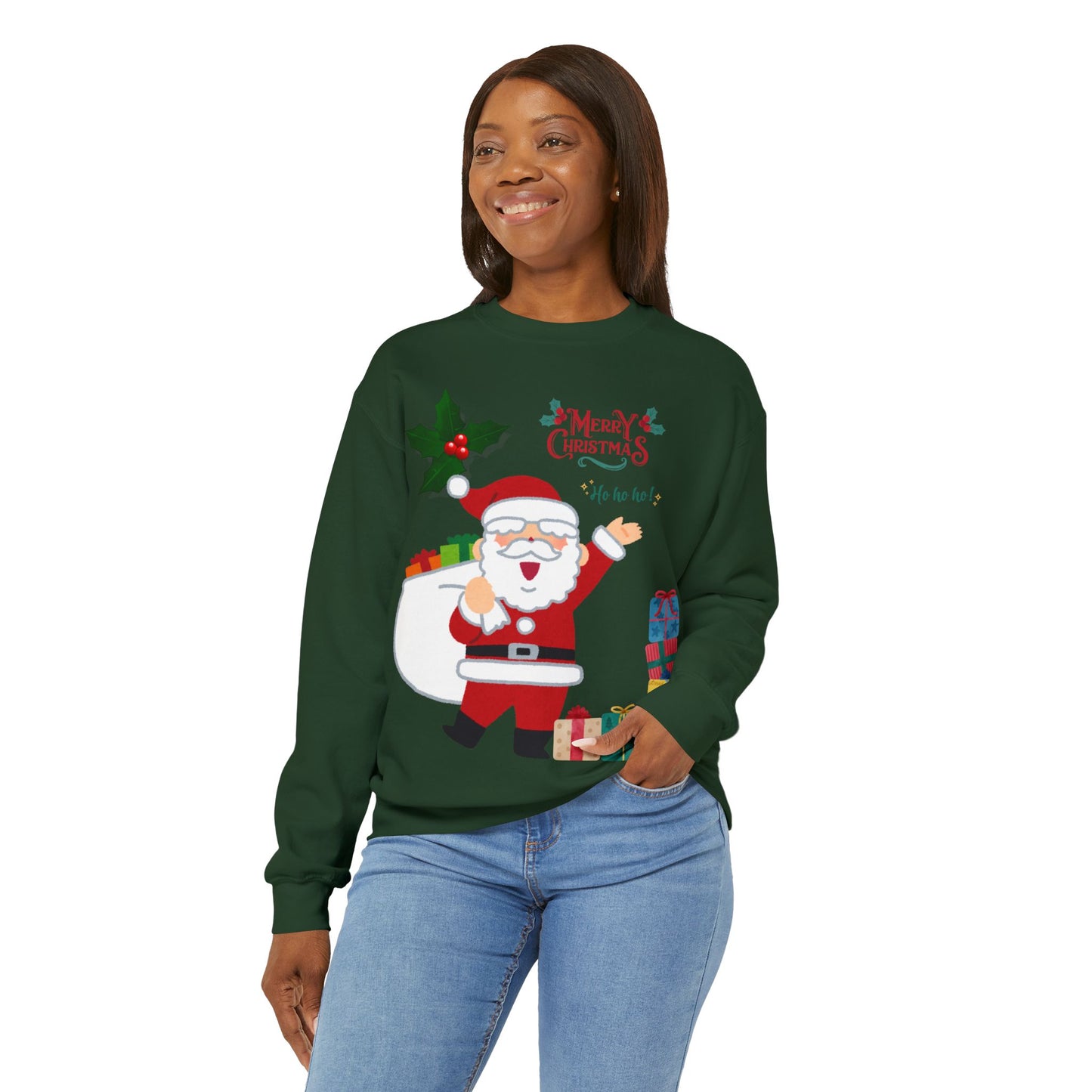 Women’s Merry Christmas Santa Sweatshirt – Festive Holiday Sweatshirt with Santa Print