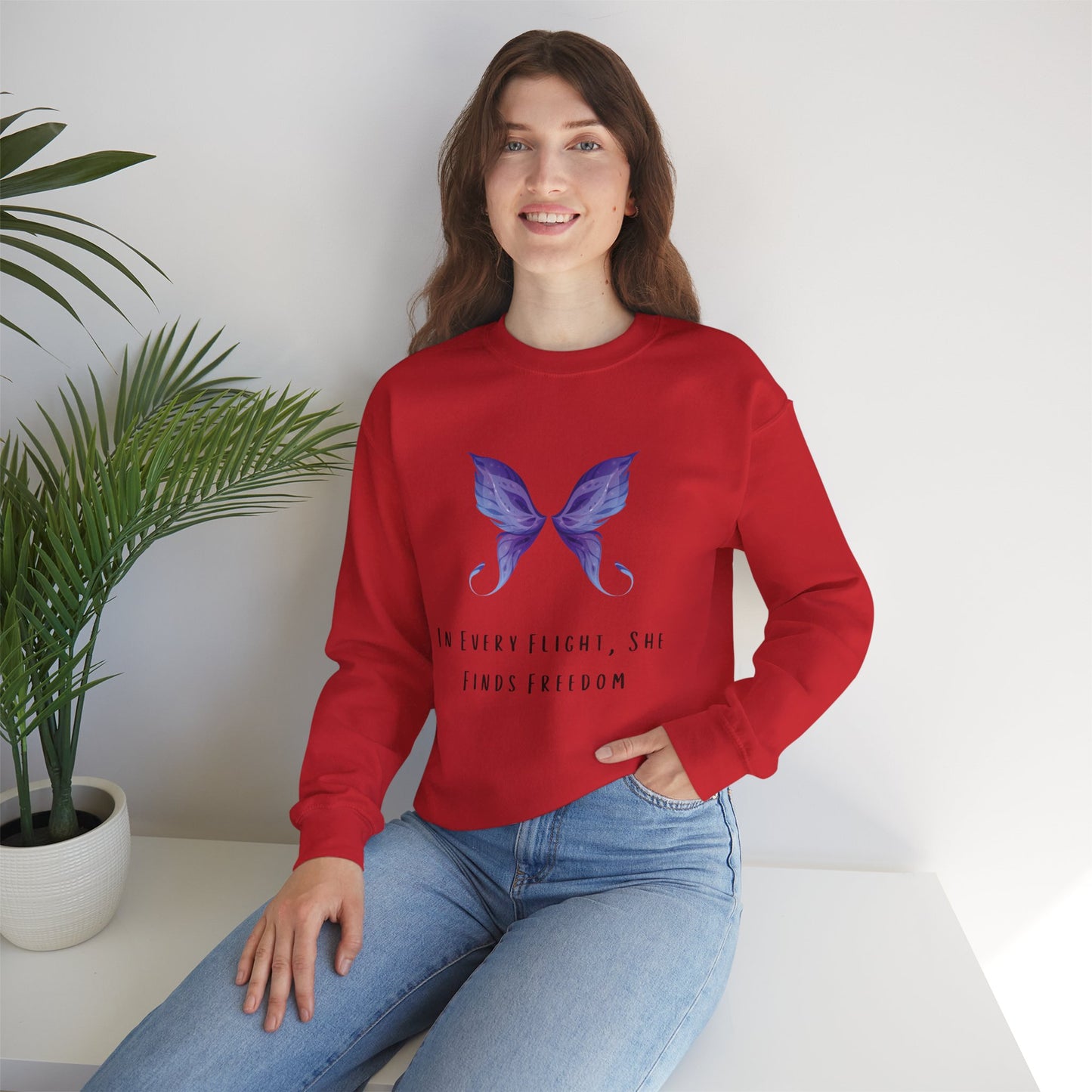 Women’s Butterfly Print Sweatshirt – “In Every Flight, She Finds Freedom” Cozy & Stylish Pullover