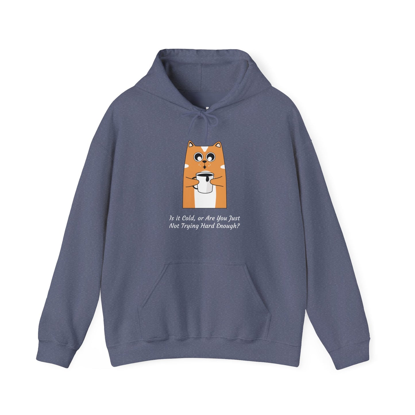 Funny Cat Coffee Quote Women’s Hoodie – “Is It Cold or Are You Just Not Trying Hard Enough?” Cozy Pullover