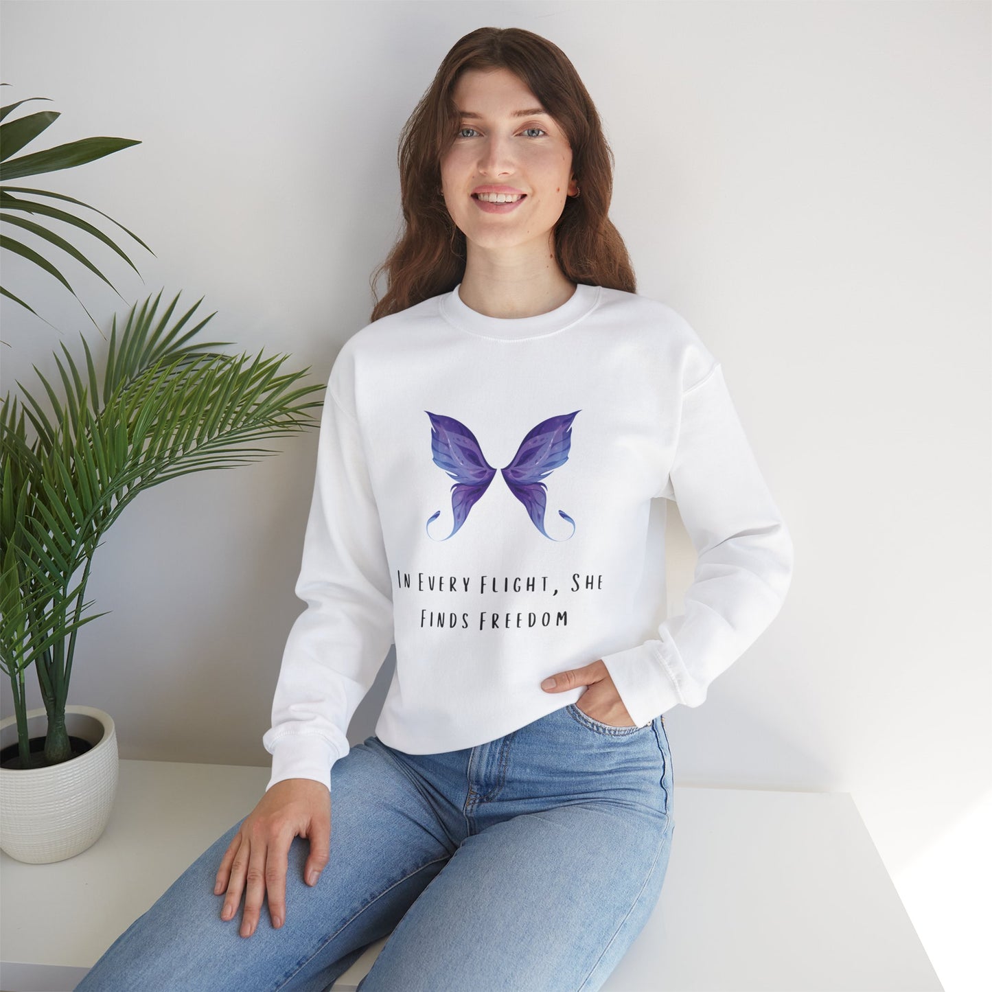 Women’s Butterfly Print Sweatshirt – “In Every Flight, She Finds Freedom” Cozy & Stylish Pullover