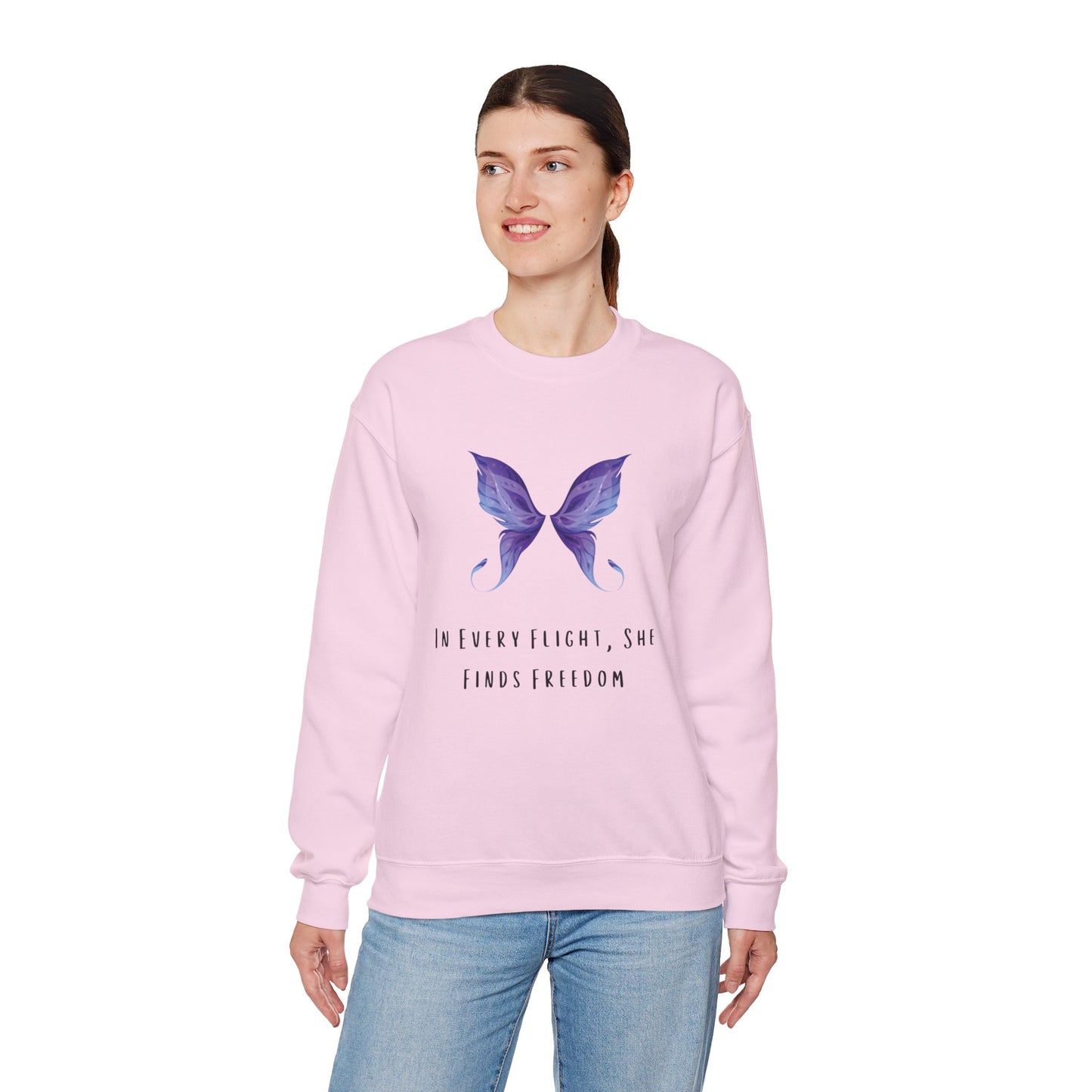 Women’s Butterfly Print Sweatshirt – “In Every Flight, She Finds Freedom” Cozy & Stylish Pullover