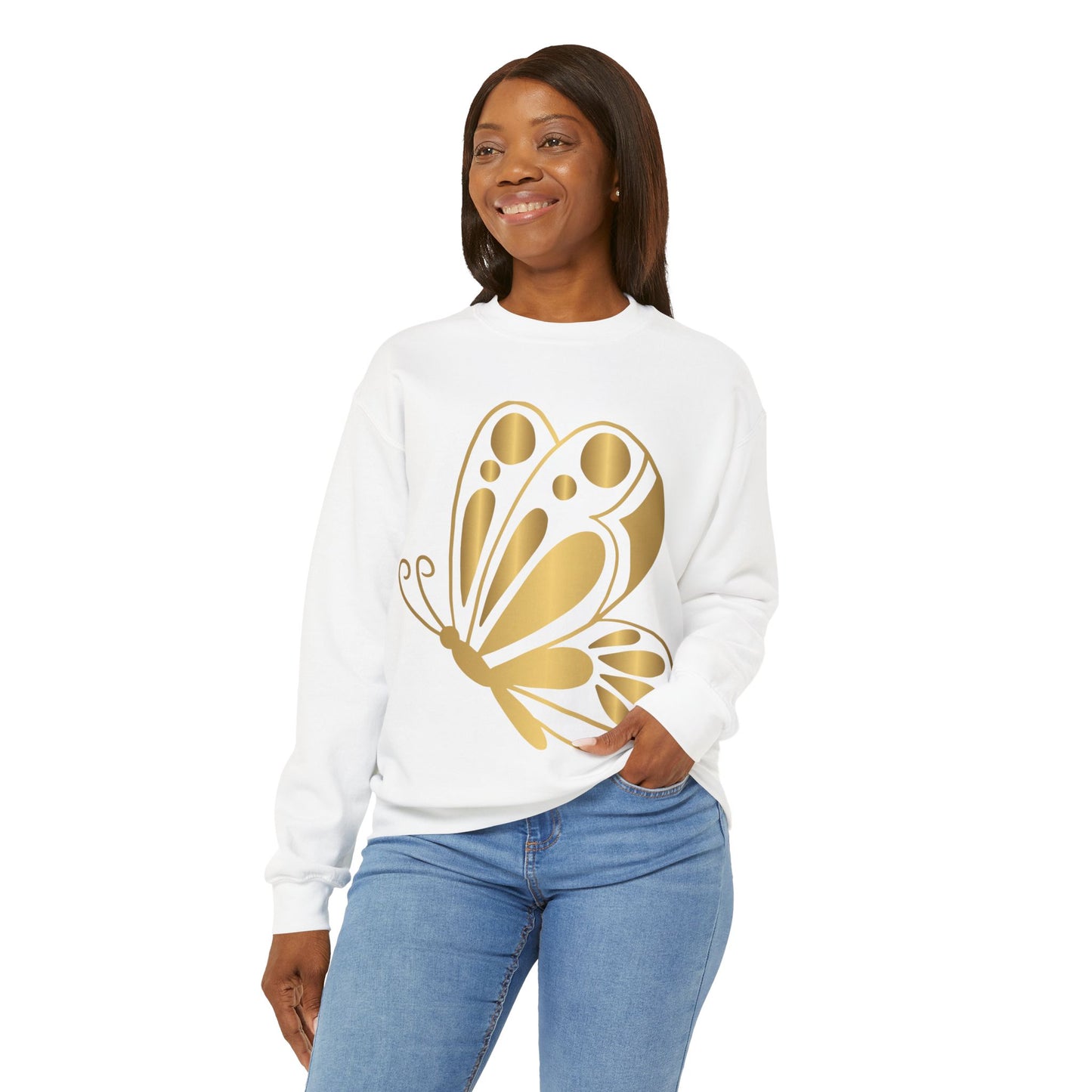 Women’s Gold Butterfly Graphic Sweatshirt – Trendy, Cozy & Perfect for Year-Round Wear
