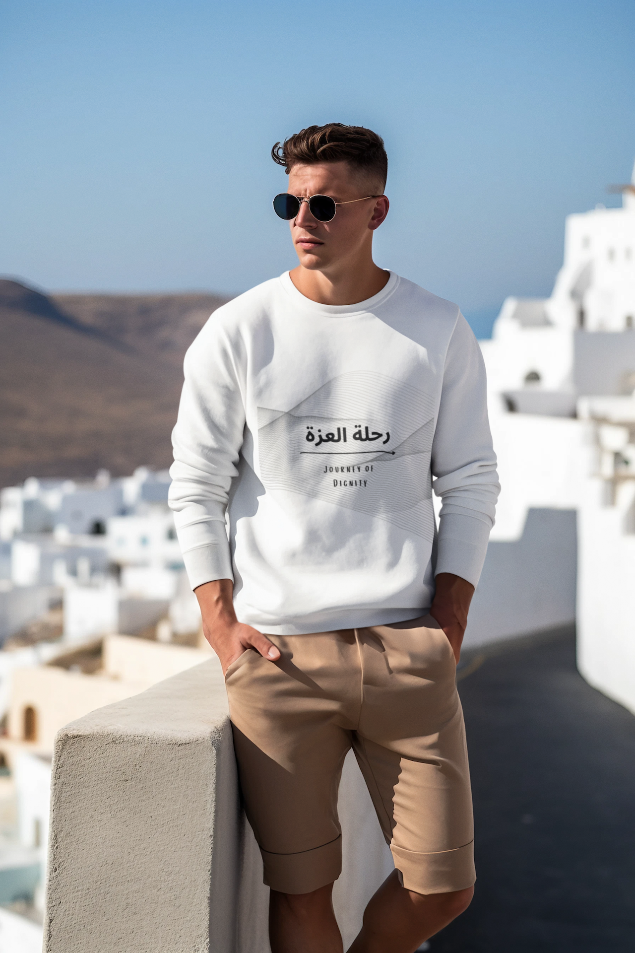 Journey of Dignity (رحلة العزة) Men’s Crew Neck Sweatshirt – Arabic Calligraphy Sweatshirt | Soft, Stylish & Meaningful Casual Wear
