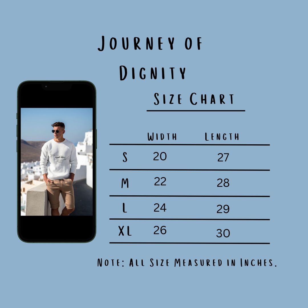 Journey of Dignity (رحلة العزة) Men’s Crew Neck Sweatshirt – Arabic Calligraphy Sweatshirt | Soft, Stylish & Meaningful Casual Wear