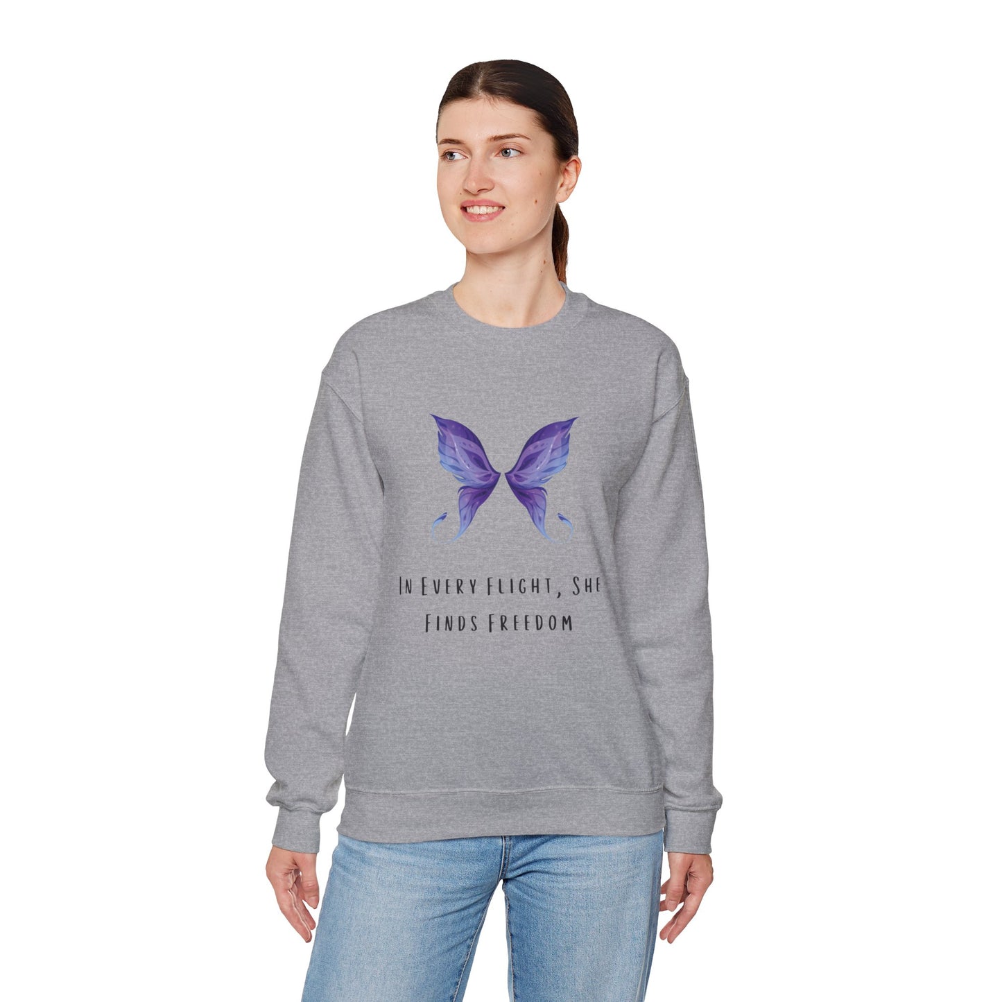 Women’s Butterfly Print Sweatshirt – “In Every Flight, She Finds Freedom” Cozy & Stylish Pullover