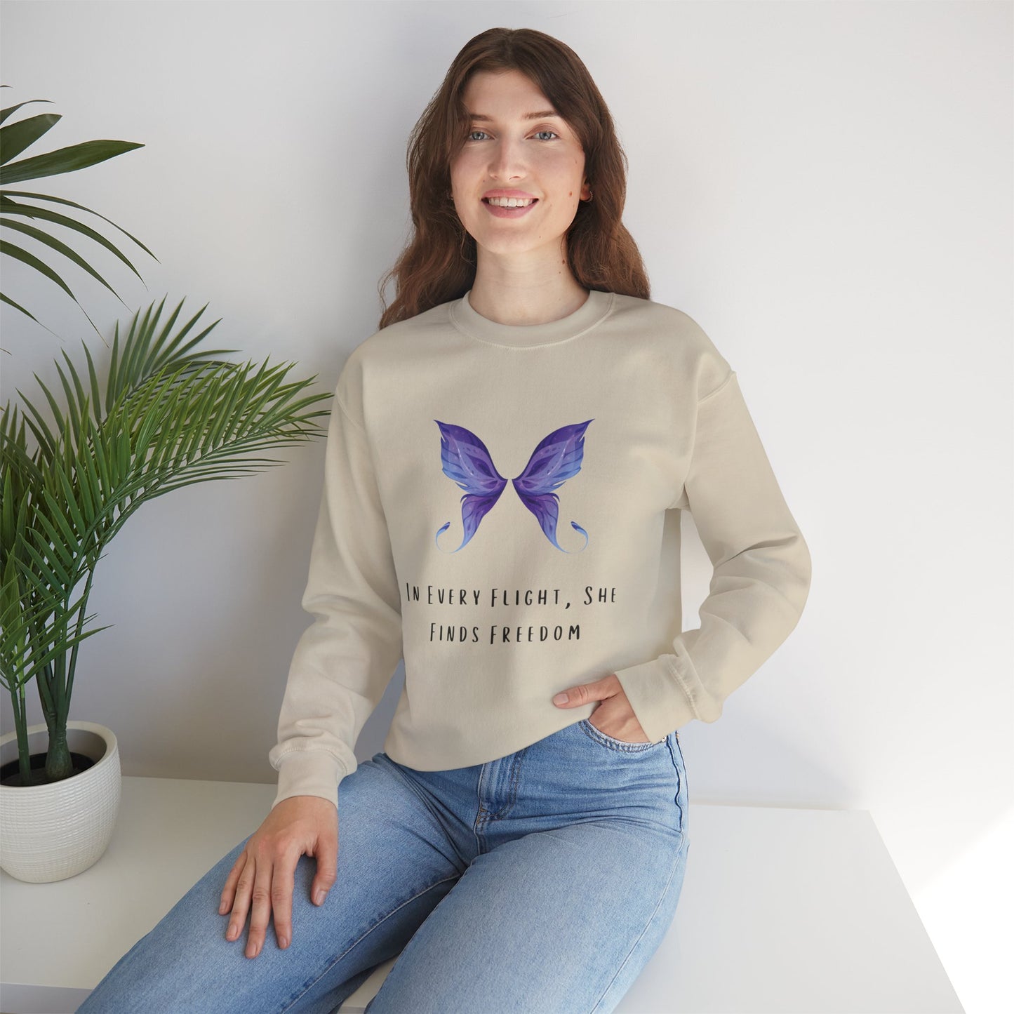 Women’s Butterfly Print Sweatshirt – “In Every Flight, She Finds Freedom” Cozy & Stylish Pullover