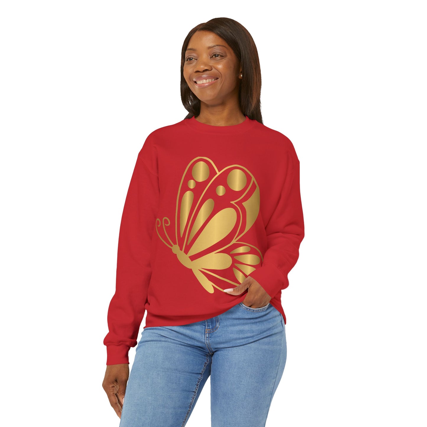 Women’s Gold Butterfly Graphic Sweatshirt – Trendy, Cozy & Perfect for Year-Round Wear