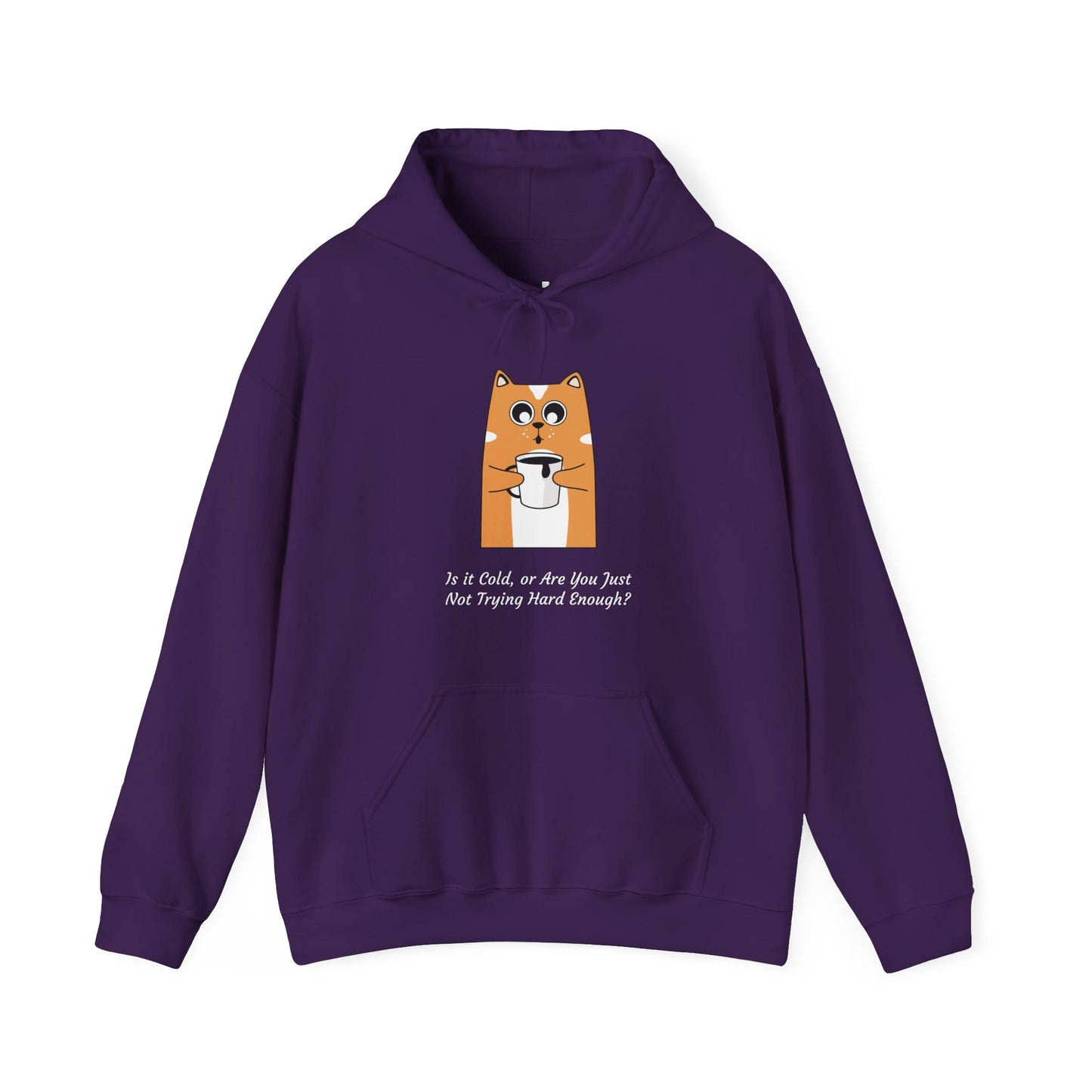 Funny Cat Coffee Quote Women’s Hoodie – “Is It Cold or Are You Just Not Trying Hard Enough?” Cozy Pullover