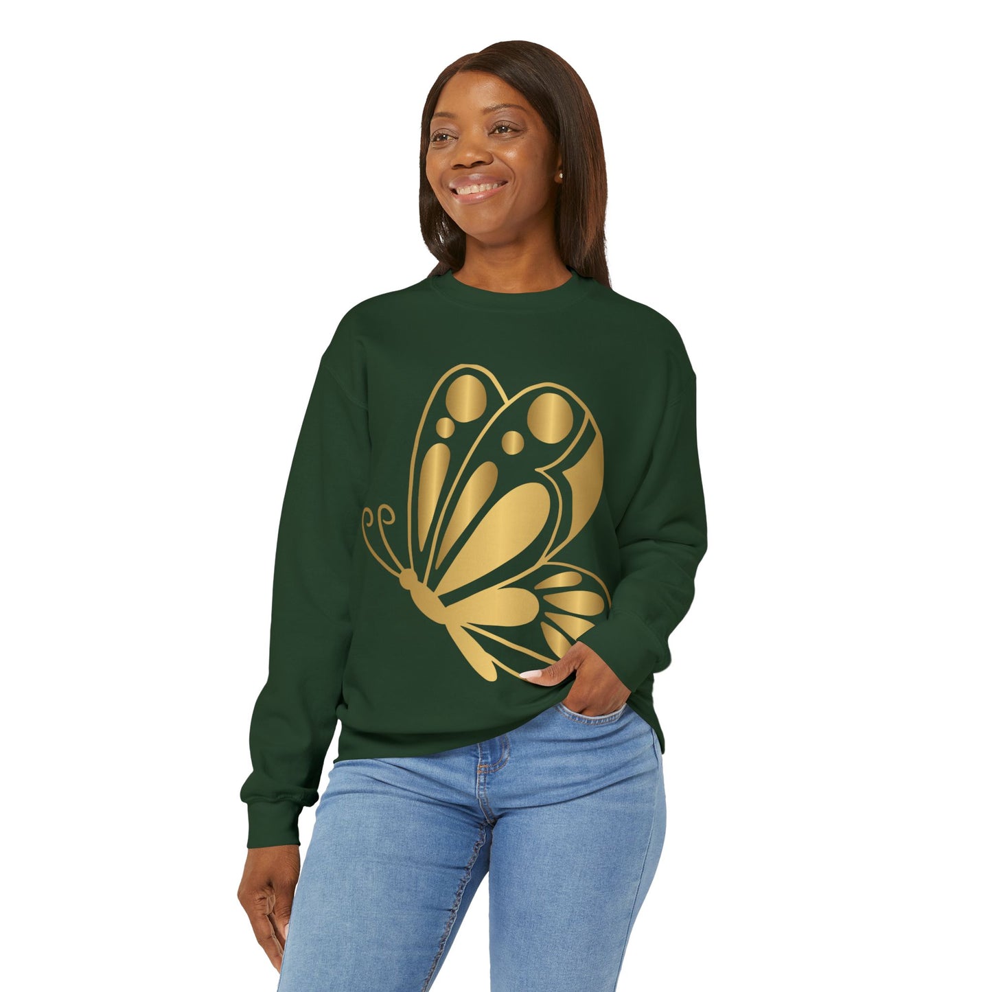 Women’s Gold Butterfly Graphic Sweatshirt – Trendy, Cozy & Perfect for Year-Round Wear