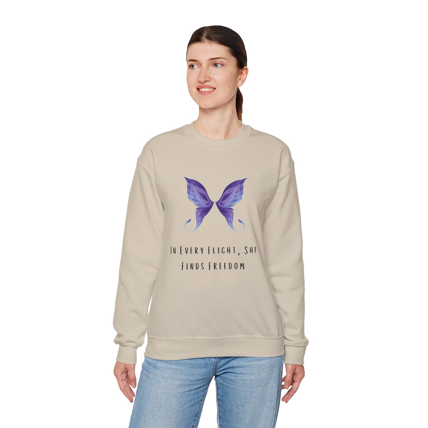 Women’s Butterfly Print Sweatshirt – “In Every Flight, She Finds Freedom” Cozy & Stylish Pullover