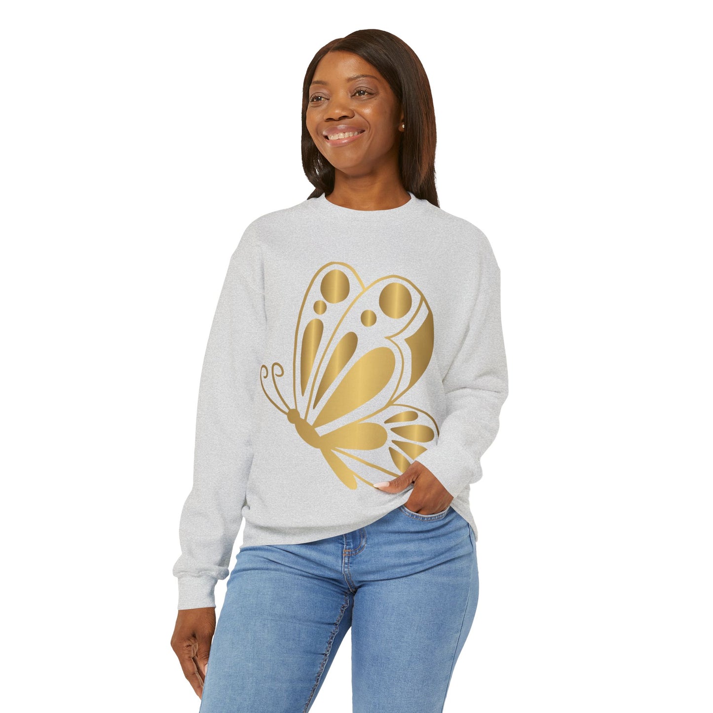 Women’s Gold Butterfly Graphic Sweatshirt – Trendy, Cozy & Perfect for Year-Round Wear