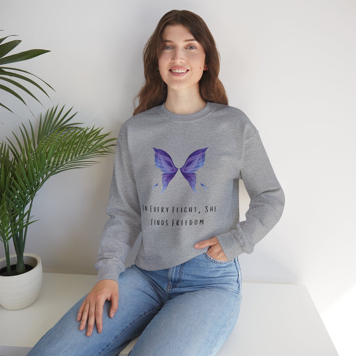Women’s Butterfly Print Sweatshirt – “In Every Flight, She Finds Freedom” Cozy & Stylish Pullover
