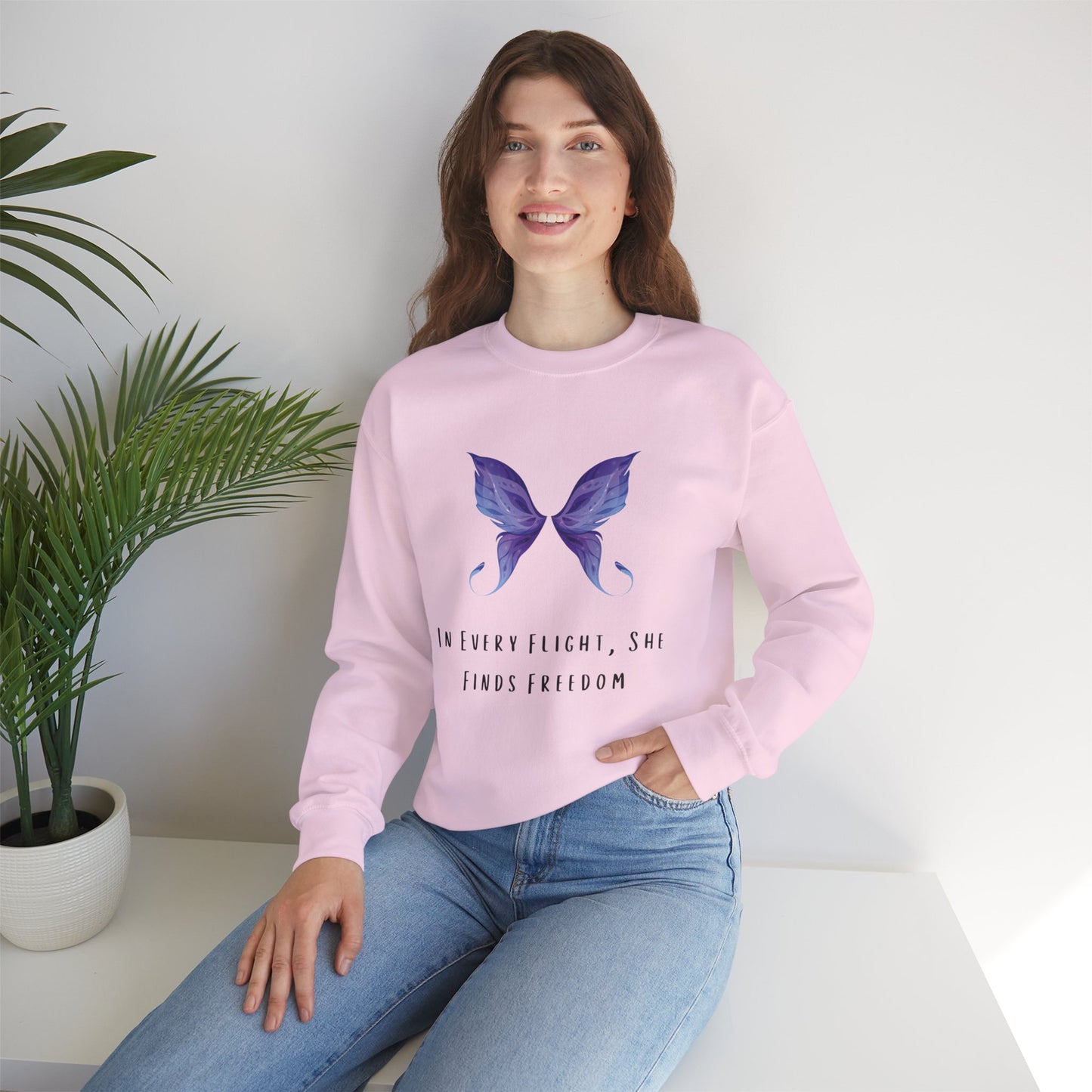 Women’s Butterfly Print Sweatshirt – “In Every Flight, She Finds Freedom” Cozy & Stylish Pullover