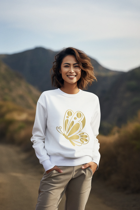 Women’s Gold Butterfly Graphic Sweatshirt – Trendy, Cozy & Perfect for Year-Round Wear