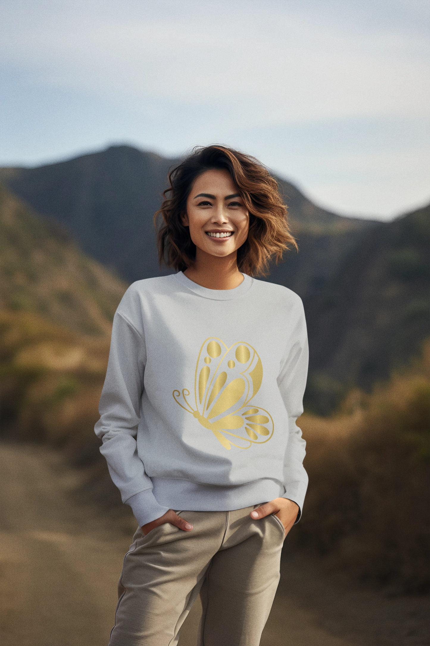 Women’s Gold Butterfly Graphic Sweatshirt – Trendy, Cozy & Perfect for Year-Round Wear