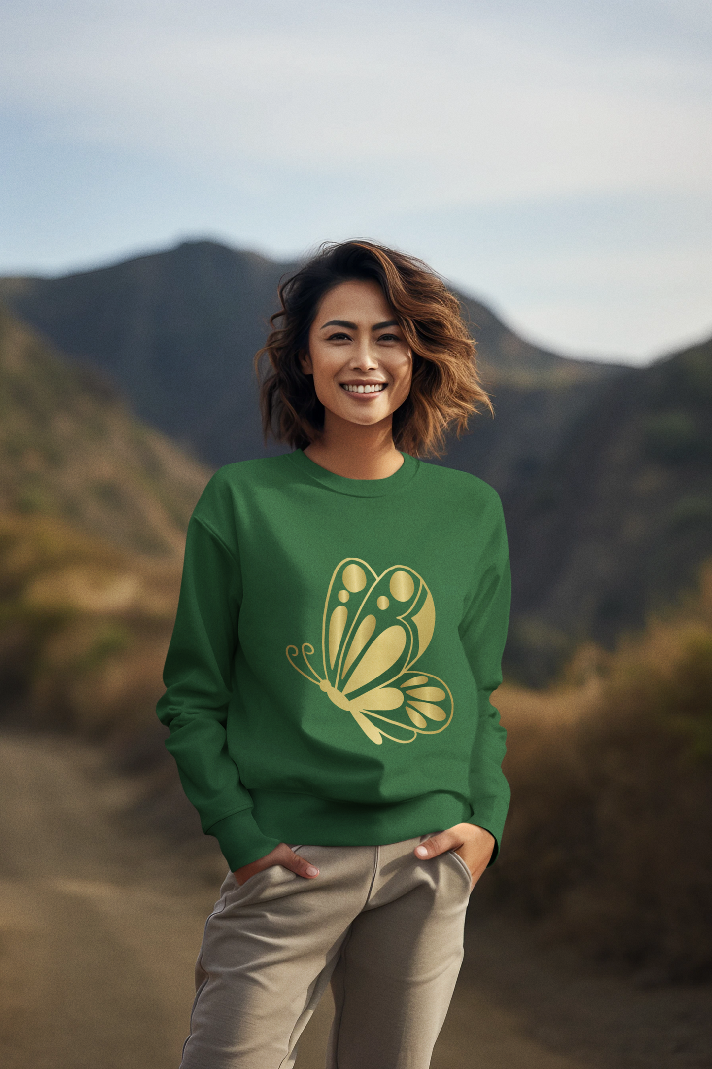 Women’s Gold Butterfly Graphic Sweatshirt – Trendy, Cozy & Perfect for Year-Round Wear