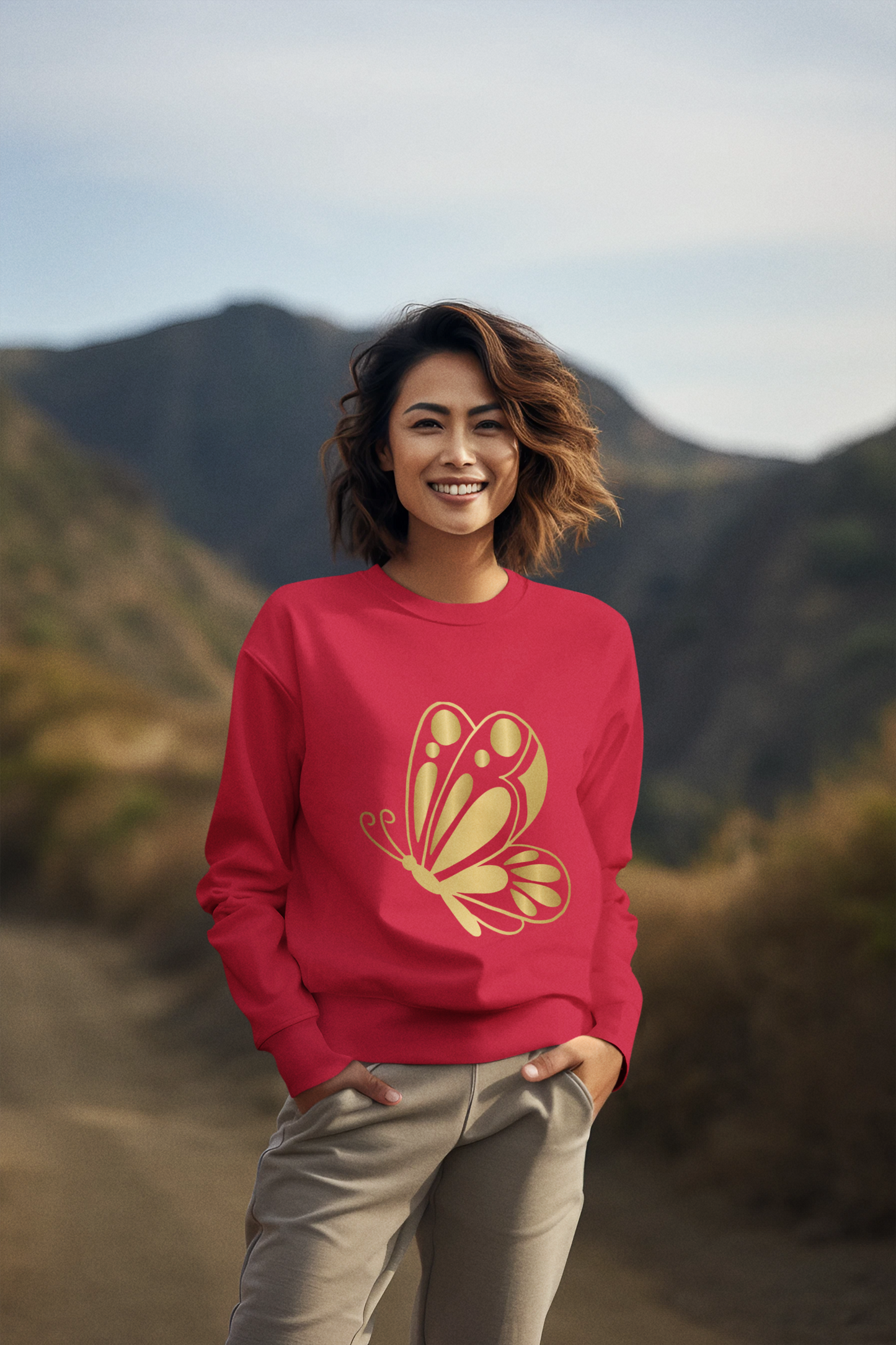 Women’s Gold Butterfly Graphic Sweatshirt – Trendy, Cozy & Perfect for Year-Round Wear