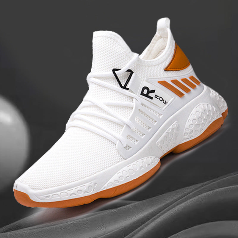 Stride in Style: Men's Breathable Mesh Sports Sneakers, running shoes, white, view 1