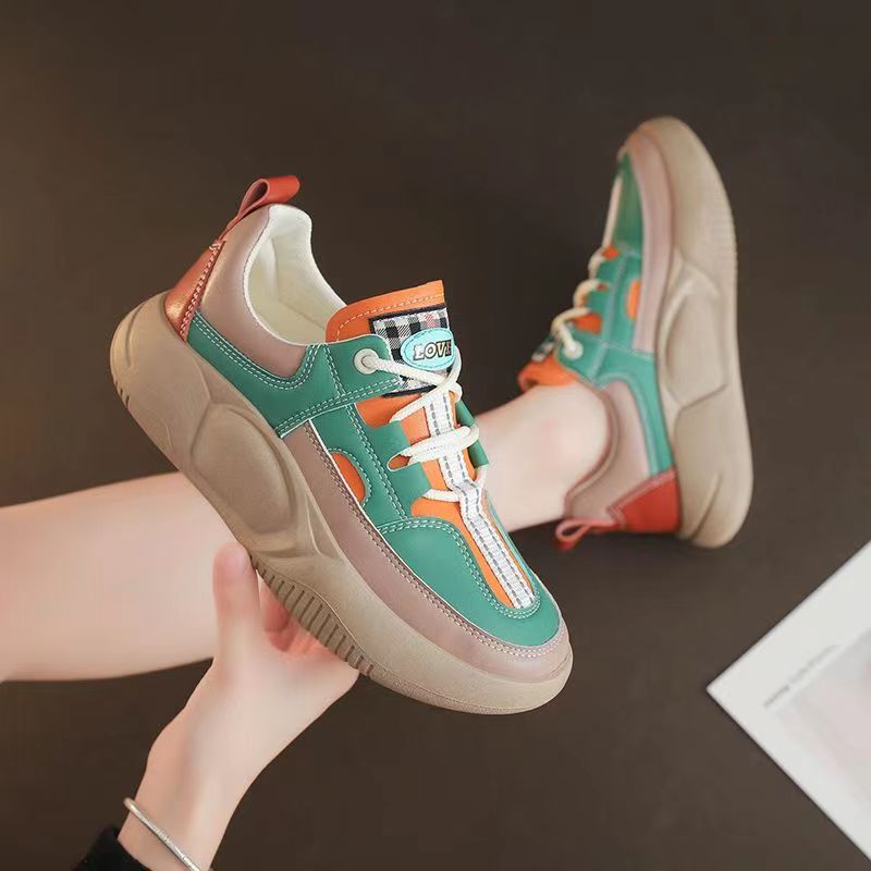 Chunky Platform Leather Sneakers for Women Trendy Thick-Sole Fashion Trainers