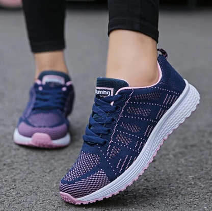FlexFit Women's Breathable Knitted Sports Sneakers & Running Shoes, running shoes, blue, front view