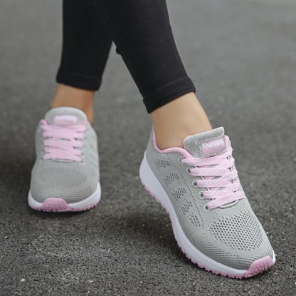 FlexFit Women's Breathable Knitted Sports Sneakers & Running Shoes, running shoes, pink, front view