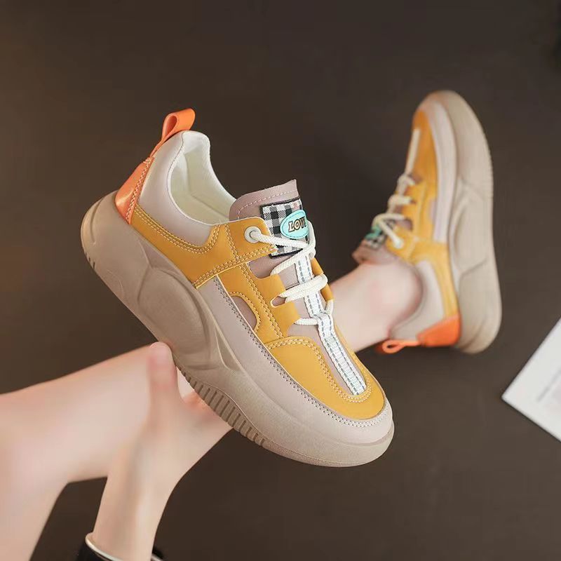 Chunky Platform Leather Sneakers for Women Trendy Thick-Sole Fashion Trainers