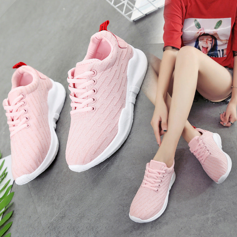 Women's Breathable Knitted Sneakers in Trendsetting Style Running Shoes, running shoes, pink, view 1