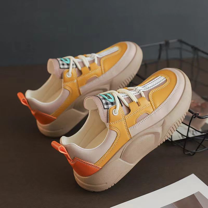 Chunky Platform Leather Sneakers for Women Trendy Thick-Sole Fashion Trainers