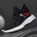 Stride in Style: Men's Breathable Mesh Sports Sneakers, running shoes, black, view 4
