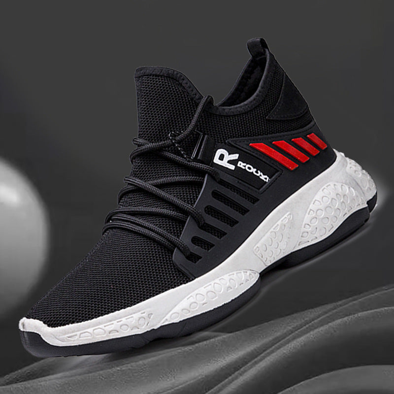 Stride in Style: Men's Breathable Mesh Sports Sneakers, running shoes, black, view 5