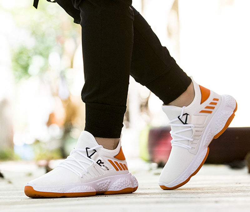Stride in Style: Men's Breathable Mesh Sports Sneakers, running shoes, white, view 2