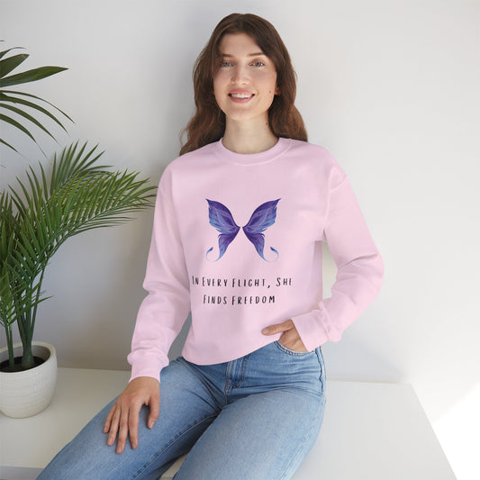 Women’s Butterfly Print Sweatshirt – “In Every Flight, She Finds Freedom” Cozy & Stylish Pullover