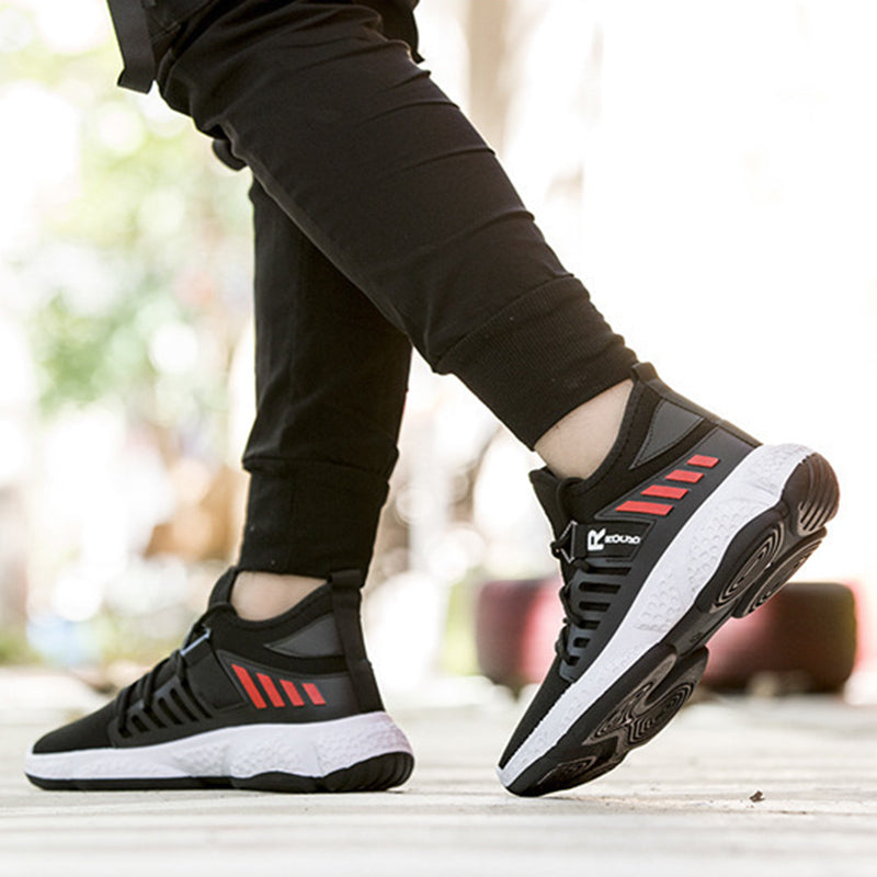 Stride in Style: Men's Breathable Mesh Sports Sneakers, running shoes, black, view 2