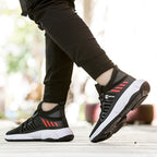 Stride in Style: Men's Breathable Mesh Sports Sneakers, running shoes, black, view 2