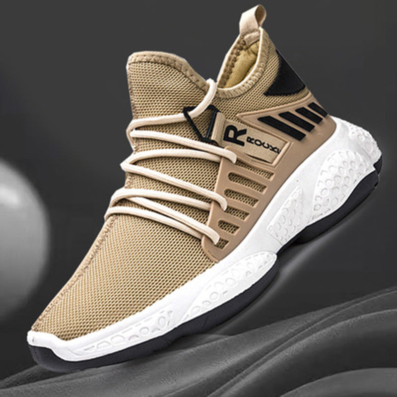 Stride in Style: Men's Breathable Mesh Sports Sneakers, running shoes, khaki, view 4