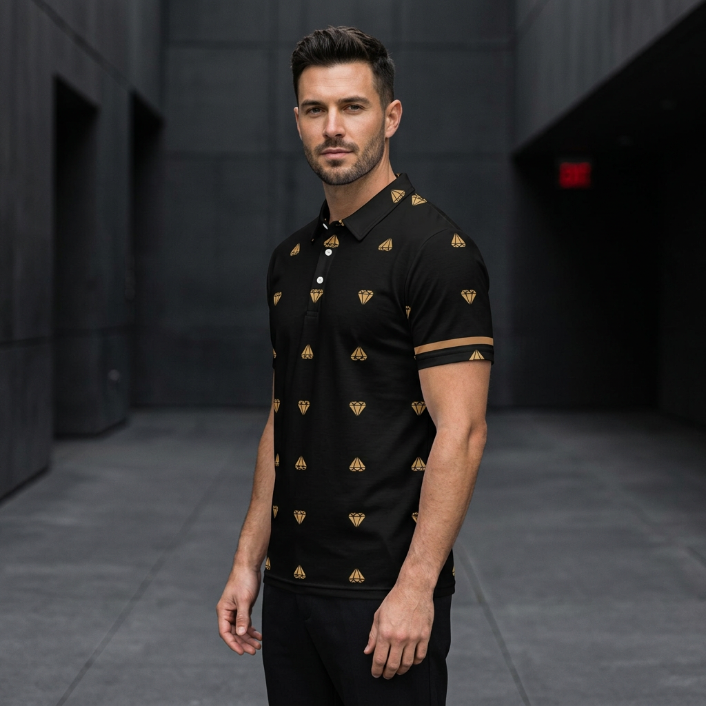 Black and Gold polo left-side model view