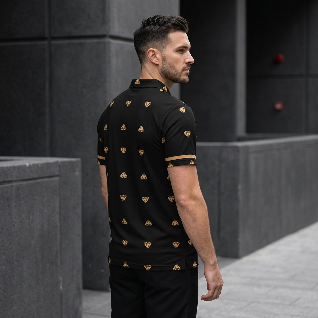 Black and Gold polo right-side model view