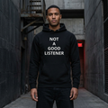 Black hoodie urban male-model campaign shot