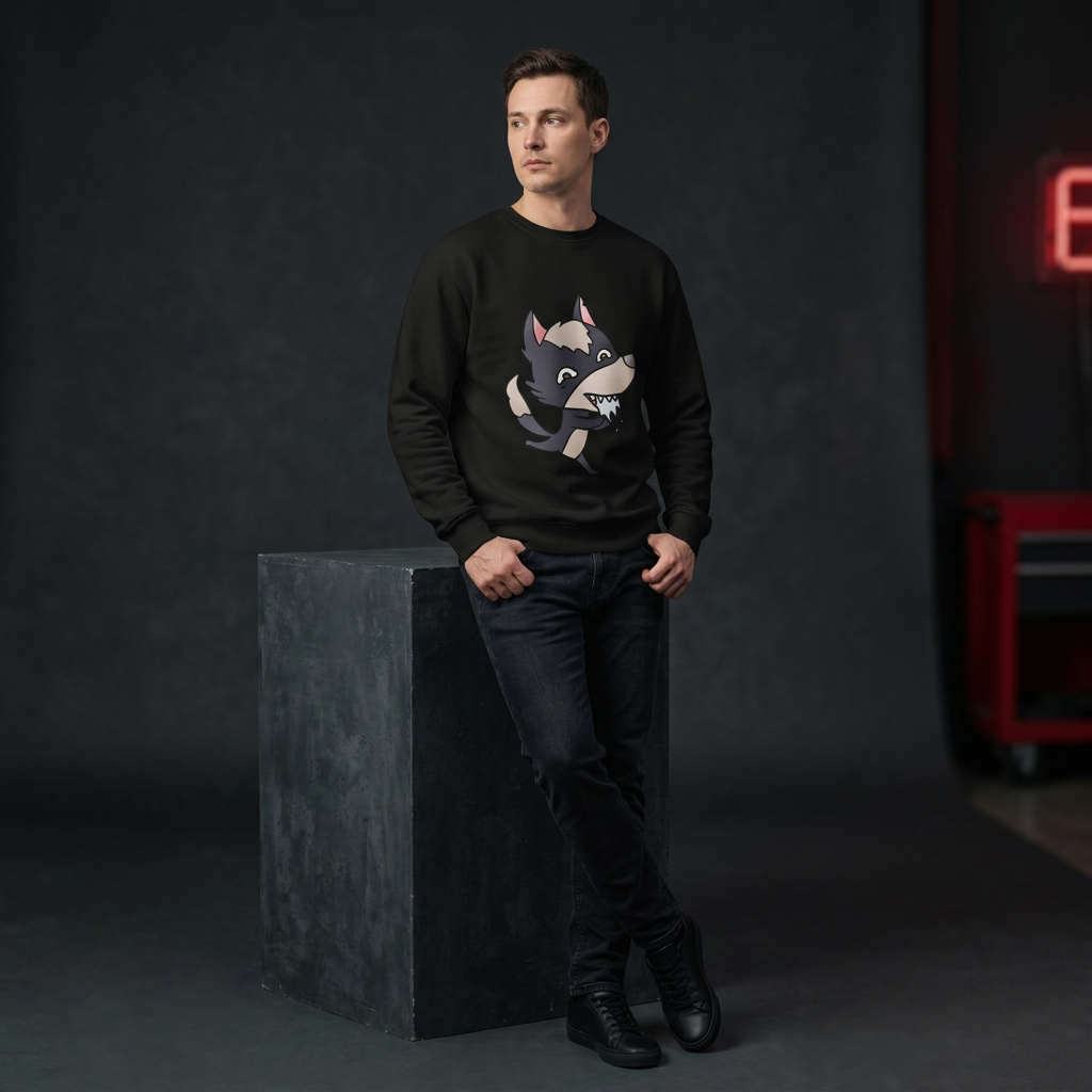 Black wolf sweatshirt model