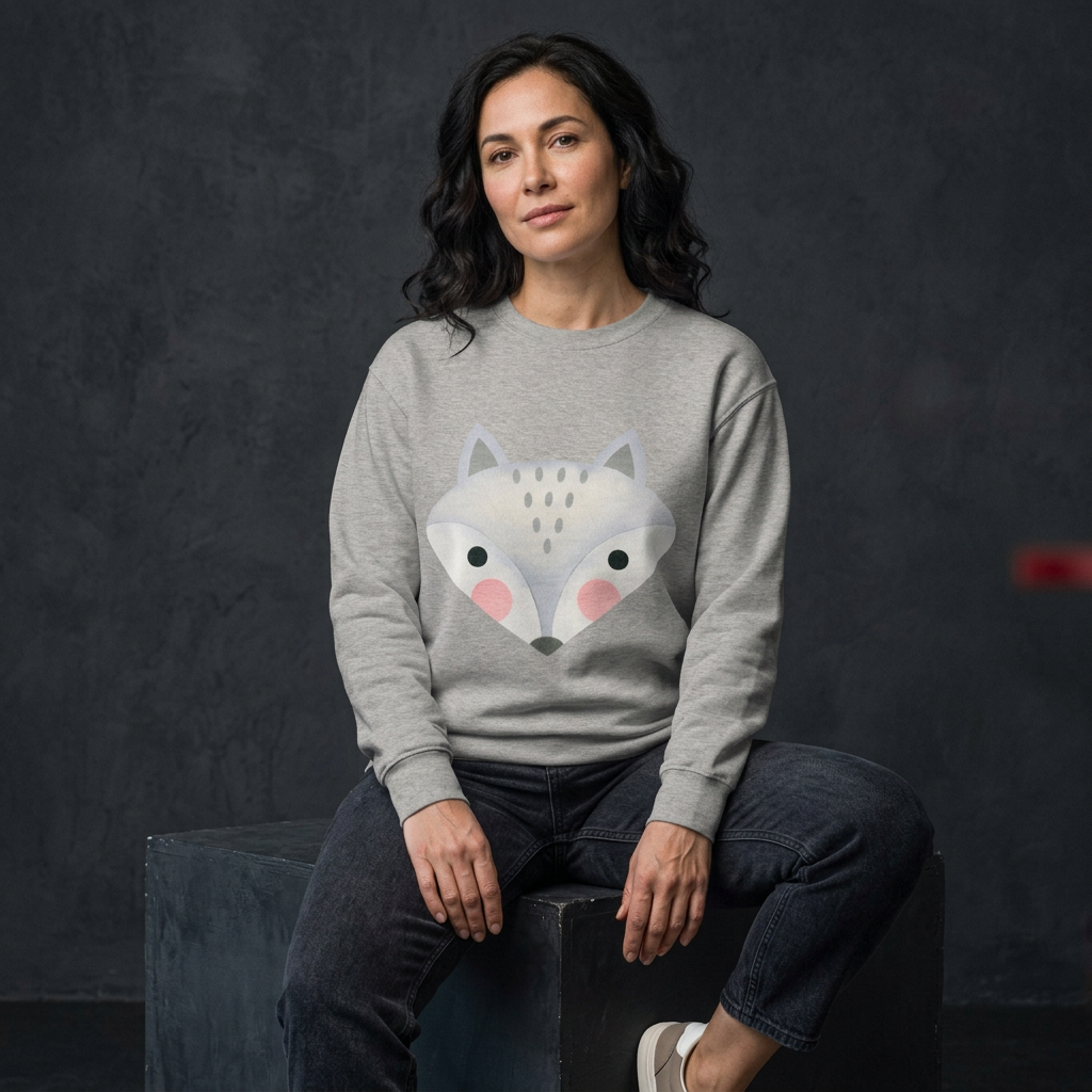 Carbon Grey Wolf Spirit sweatshirt on female model
