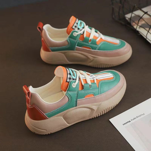 Chunky Platform Leather Sneakers for Women Trendy Thick-Sole Fashion Trainers