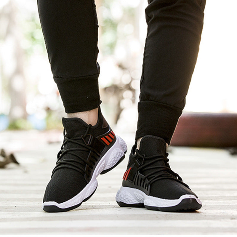 Stride in Style: Men's Breathable Mesh Sports Sneakers, running shoes, black, view 1