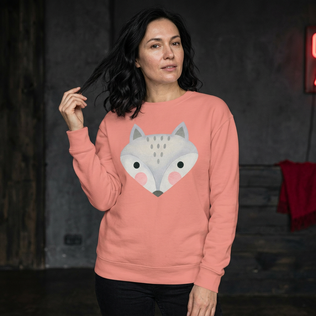 Dusty Rose Wolf Spirit sweatshirt on female model