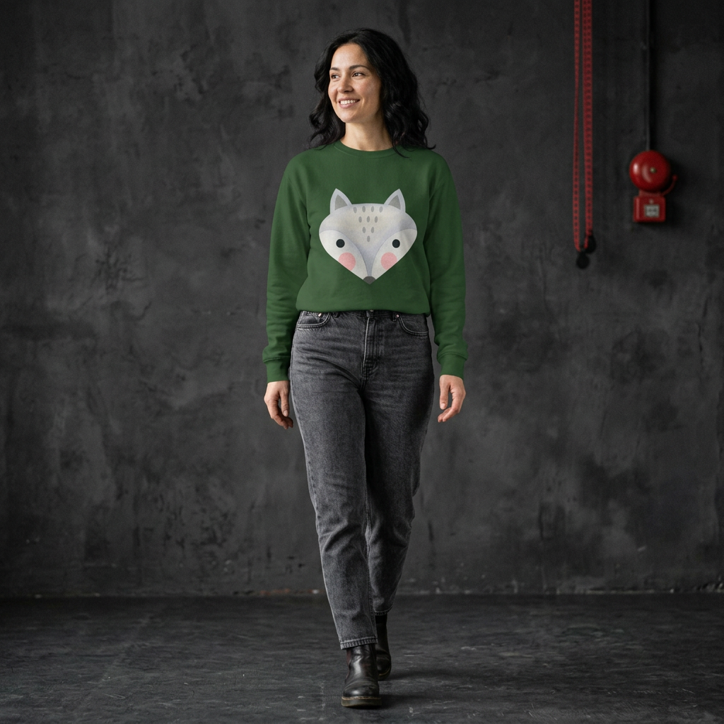 Forest Green Wolf Spirit sweatshirt on female model