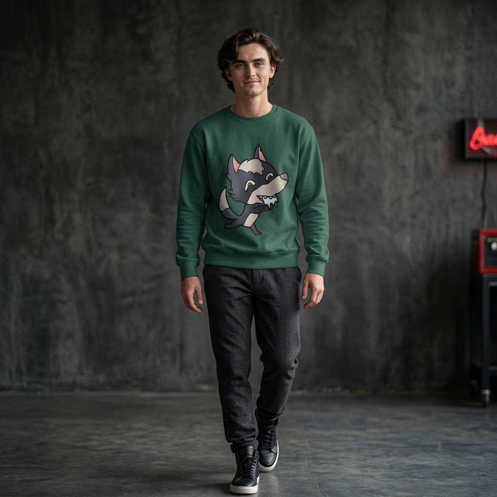 Forest Green wolf sweatshirt model